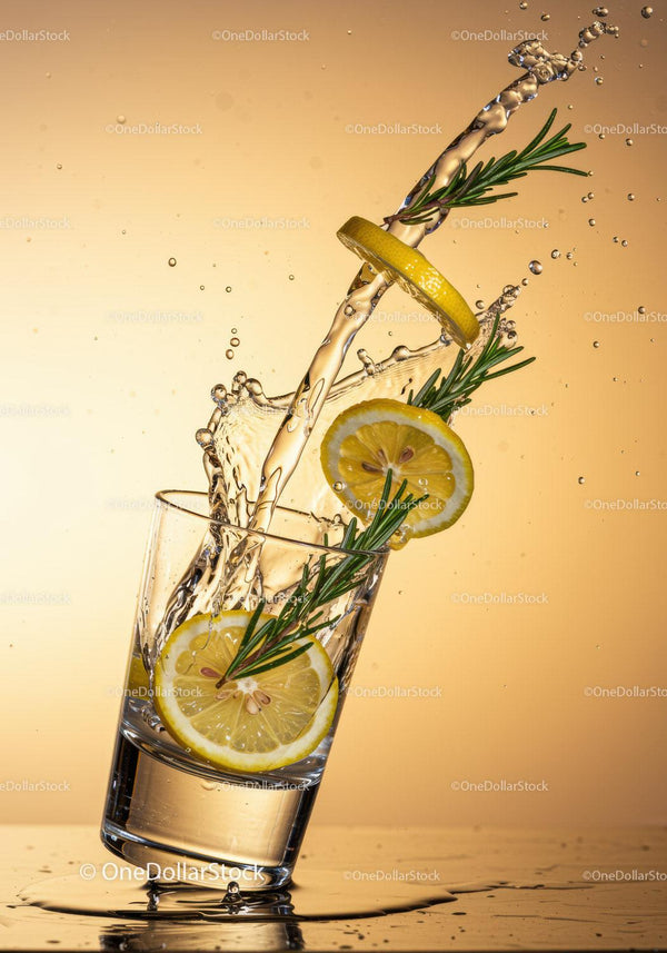 Refreshing Lemon and Rosemary Splash in Glass