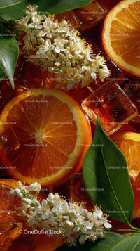 Fresh Orange Slices with Ice Cubes in Cool Summer Refreshing Drink