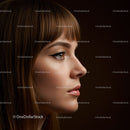 Elegant Woman Profile with Bold Makeup and Stylish Hairstyle