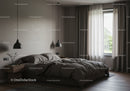 Modern Bedroom with Gray Bedding and Beige Pillows in Natural Light