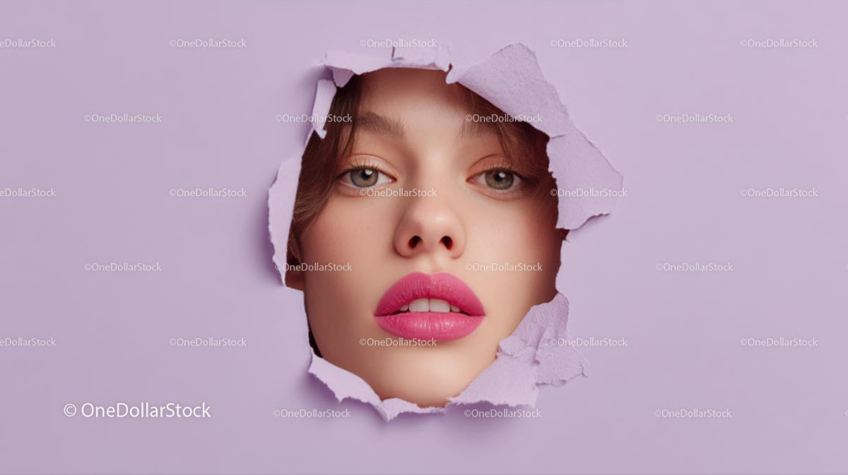 Close-Up Portrait of a Glamorous Model with Pink Lipstick