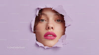 Close-Up Portrait of a Glamorous Model with Pink Lipstick