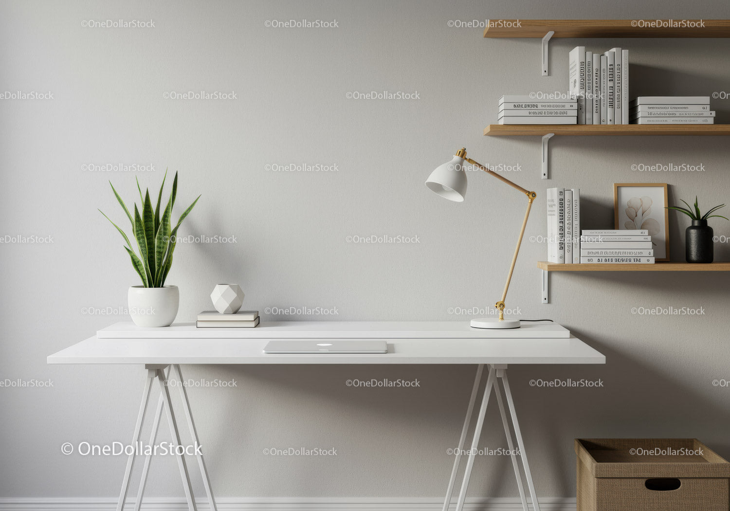 Modern Home Office with Green Plants and Minimalist Decor
