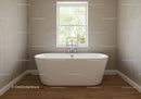 Modern Bathroom With White Freestanding Bathtub And Large Window