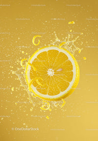 Fresh lemon slice with water splash and zest curls