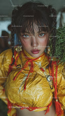 Vibrant Young Woman in Traditional Clothing with Blue Eyes