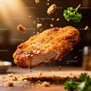 Crispy Fried Pork Cutlet with Sauce and Herb Garnish