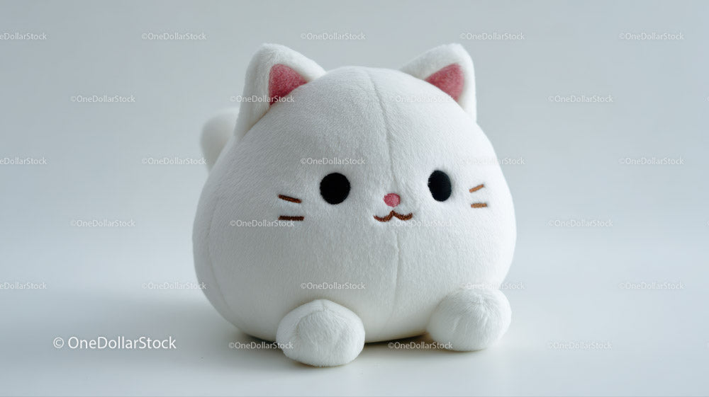 Cute Plush White Cat Toy with Pink Ears for Kids and Decor