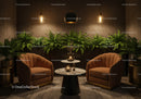 Cozy Sitting Area with Green Plants and Soft Lighting