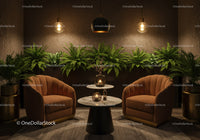 Cozy Sitting Area with Green Plants and Soft Lighting