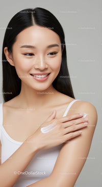 Young Woman Applying Cream for Healthy Glowing Skin