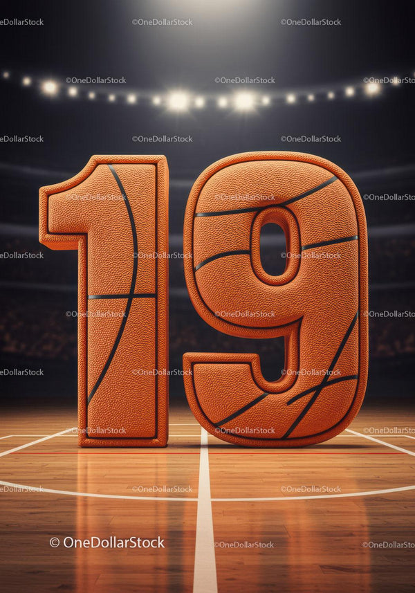 Number Nineteen in Basketball Texture on Court