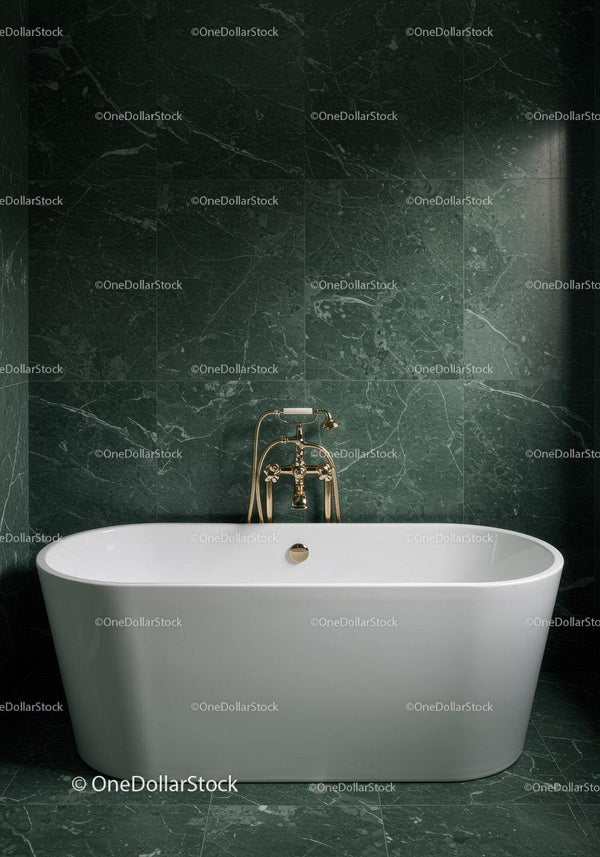 Elegant Green Marble Bathtub in Luxurious Modern Bathroom Interior