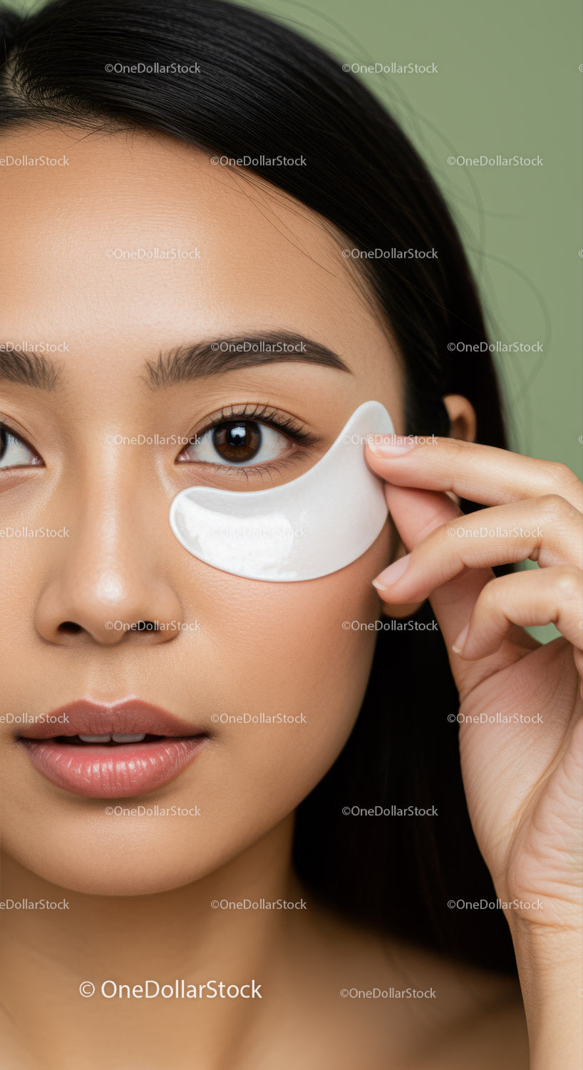 Woman Applying Eye Mask with Cosmetic Cream in Close-Up