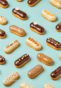 Assorted Eclairs with Various Glazes and Decorations