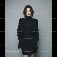 Professional Woman in Stylish Black Suit Standing confidently