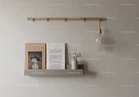 Modern Wall Shelf with Decorative Vase and Hanging Glass Lamp