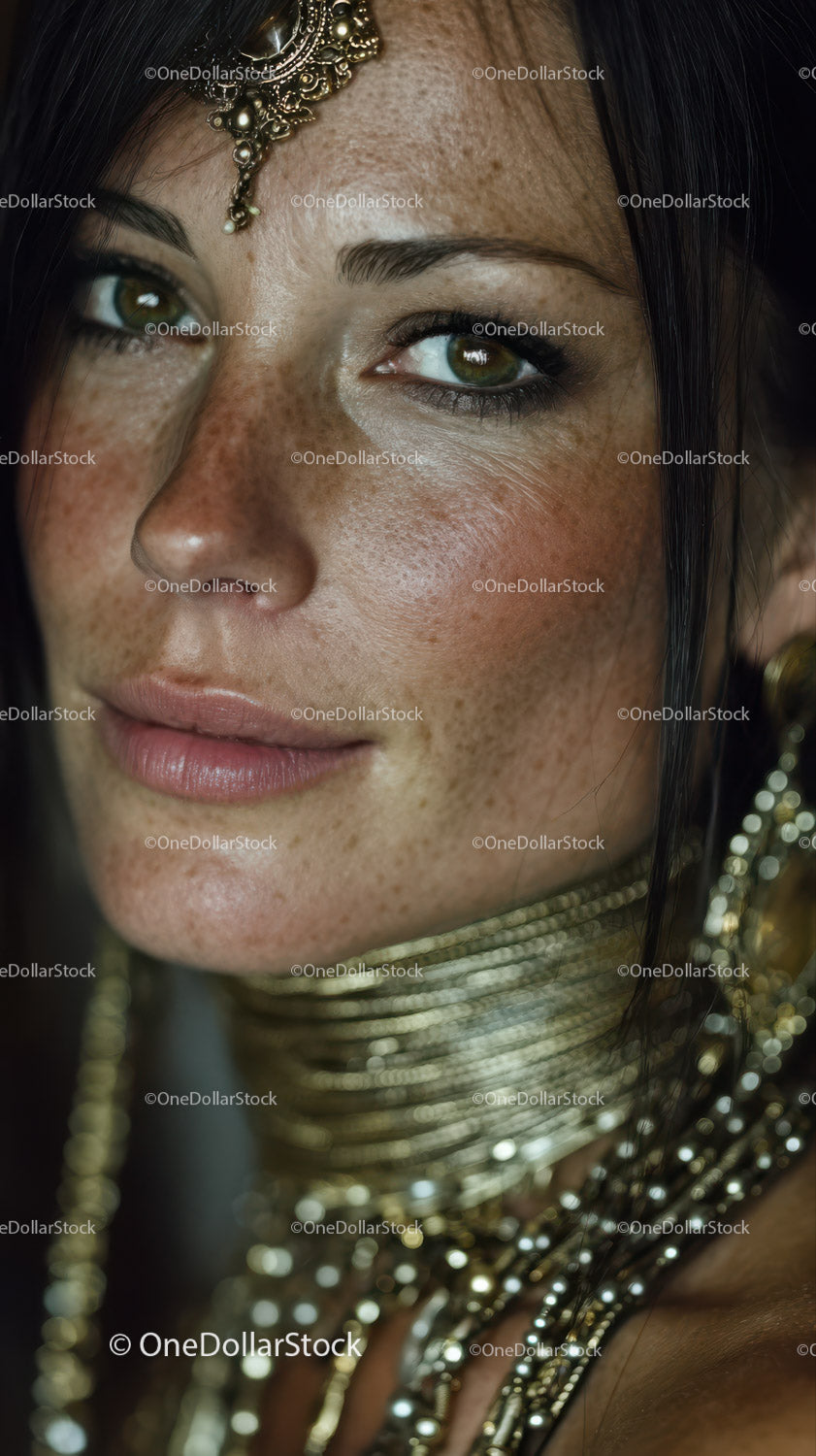 Elegant Woman with Traditional Jewelry and Glowing Skin