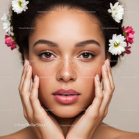 Beauty Portrait of a Woman with Freckles and Floral Headband