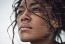 Close-up of a Woman's Face with Wet Hair and Natural Glow