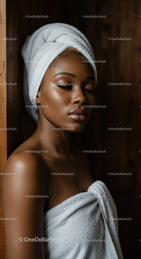 Relaxing Woman in White Towel with Smooth Skin and Serene Expression