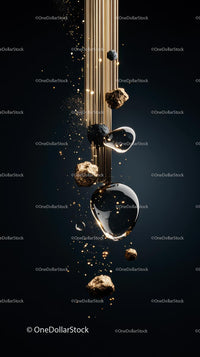 Abstract Space Scene with Floating Rocks and Metallic Sphere