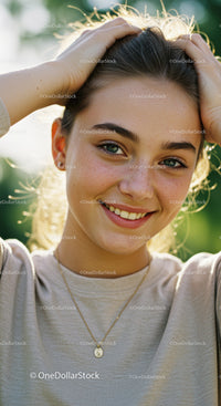 Young Woman Smiling Outdoors with Bright Natural Light