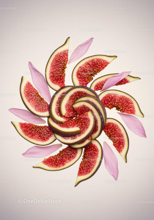 Fresh Fig Slices Arranged with Pink Flower Petals