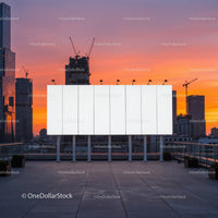 Modern City Skyline with Skyscrapers under Construction During Sunset