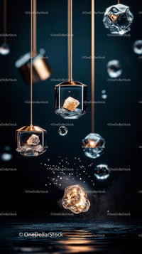 Elegant Display of Gold Bars and Ice Cubes in Artistic Composition