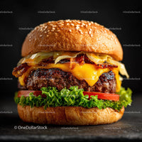 Gourmet Beef Burger with Cheese Bacon Lettuce and Tomato