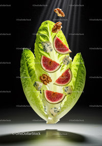 Fresh romaine lettuce with figs walnuts and blue cheese