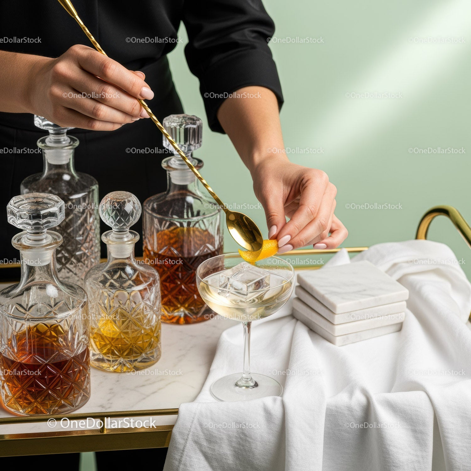 Elegant Cocktail Being Prepared in a Luxurious Bar Setting