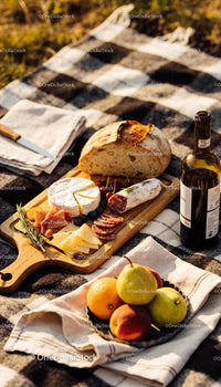 Rustic Picnic with Artisan Bread, Cheese, and Wine