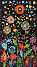 Vivid Abstract Floral Art with Bright Colors and Patterned Blooms