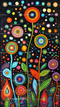 Vivid Abstract Floral Art with Bright Colors and Patterned Blooms