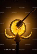 Honey Dripper with Lemon Slices on Warm Background