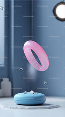 Floating Pink Rubber Ring with Blue Meditation Cushion in Modern Calm Room