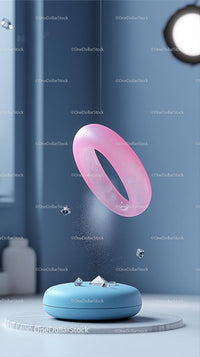 Floating Pink Rubber Ring with Blue Meditation Cushion in Modern Calm Room