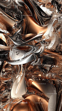 Abstract Copper and Silver Fluid Metallic Digital Artwork