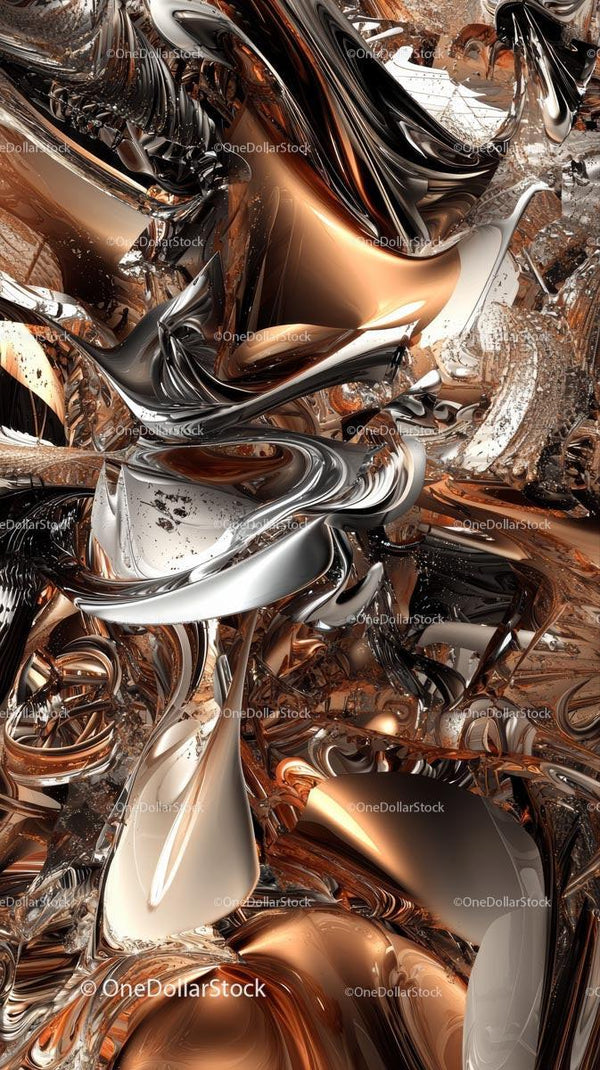 Abstrakcyjna Miedziano-Srebrna Płynna Metaliczna Grafika Cyfrowa