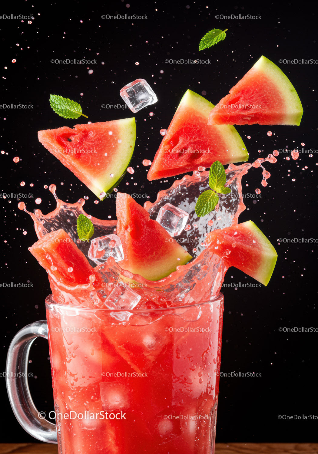 Refreshing Watermelon Juice Splash with Ice and Mint