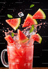 Refreshing Watermelon Juice Splash with Ice and Mint