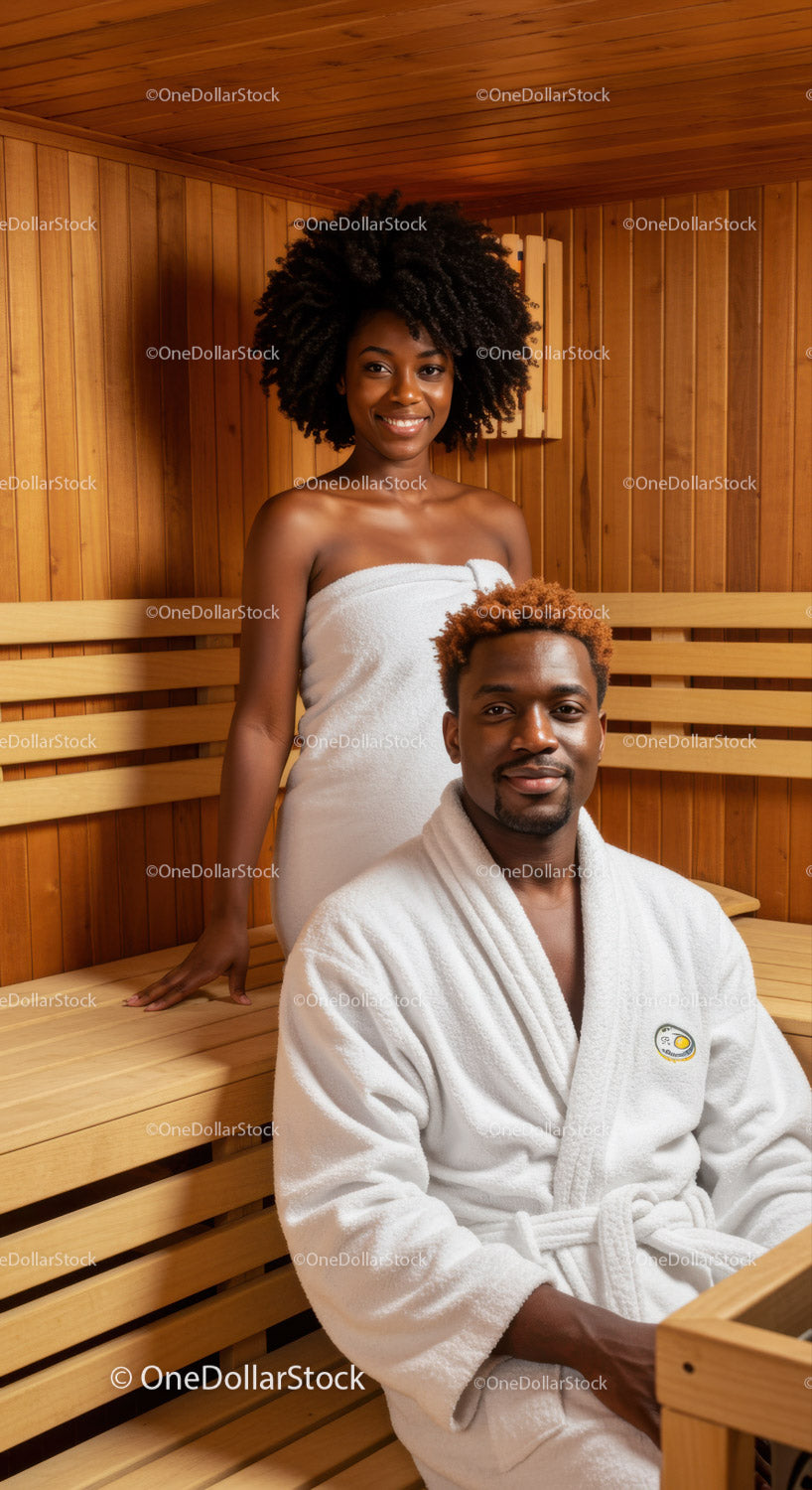 Happy African American Couple Enjoying Spa and Sauna Relaxation