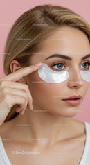 Young Woman with Blue Eyes Applying Eye Patches for Skincare Facial