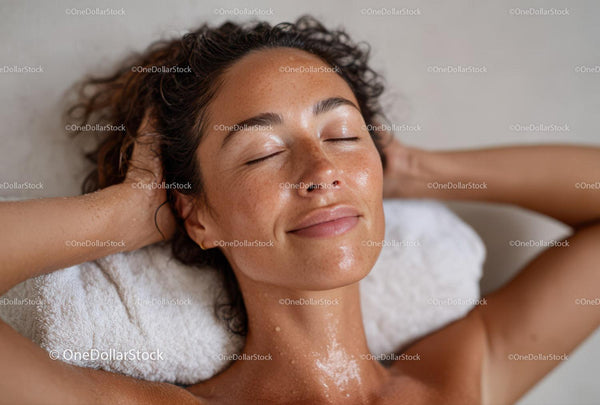 Relaxing Woman With Glowing Skin Close-Up Portrait
