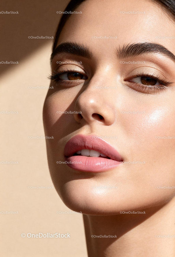 Close-up portrait of young woman with natural makeup