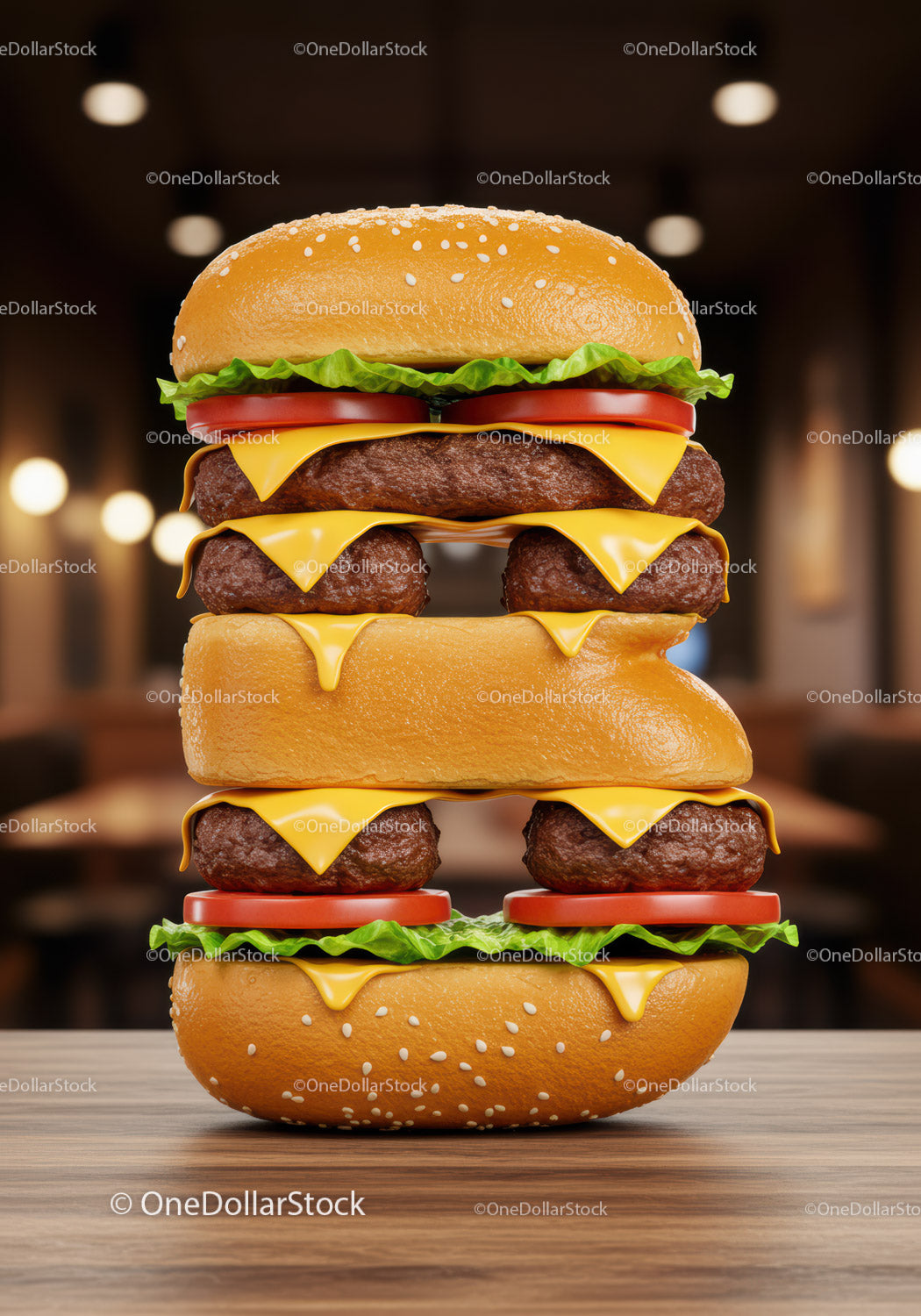 Stacked double cheeseburger with fresh vegetables