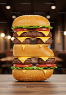 Stacked double cheeseburger with fresh vegetables