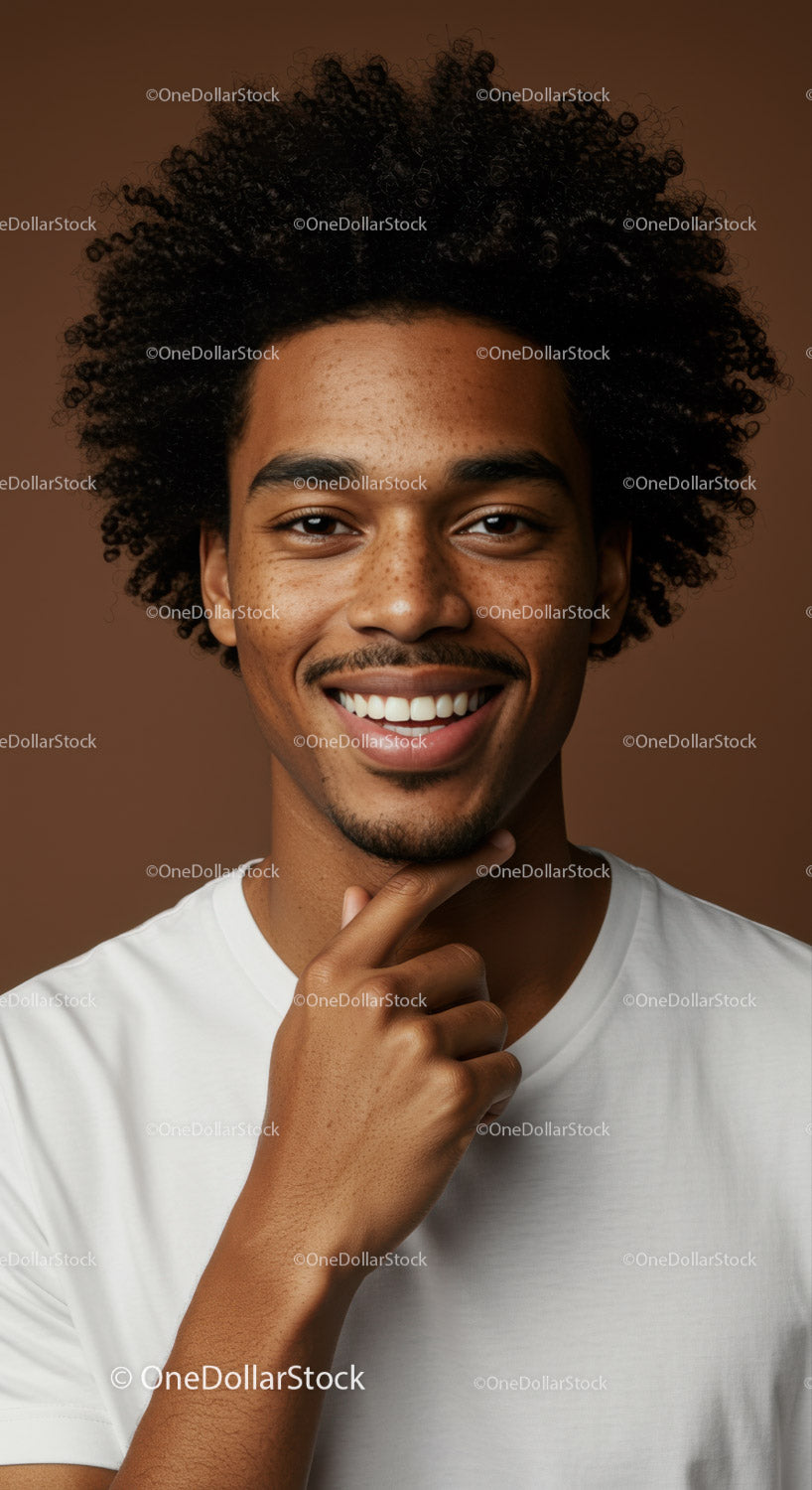 Portrait of a Happy Man with Curly Hair in a Casual Setting